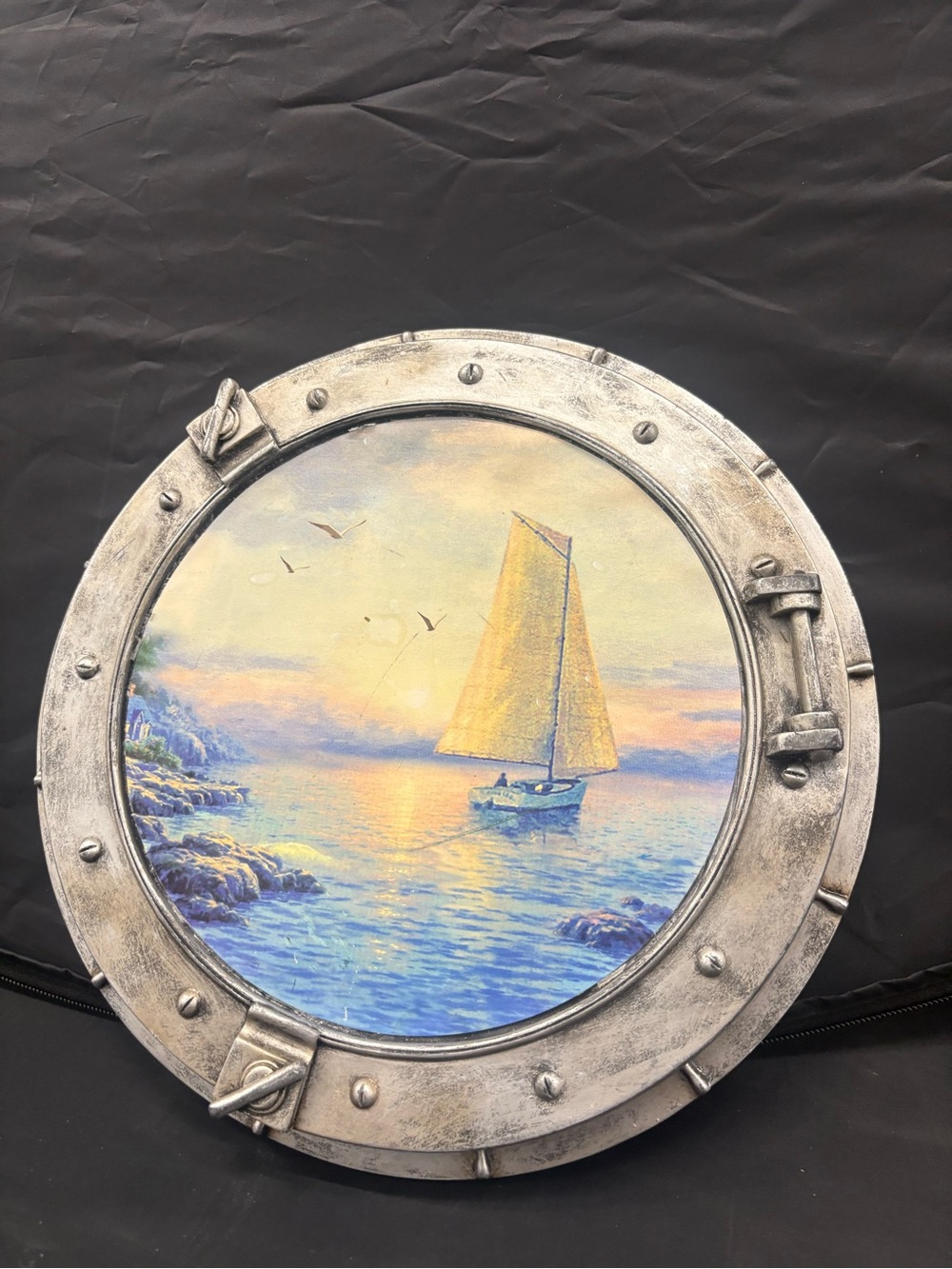 Coastal Sailboat Porthole Round Art Painting